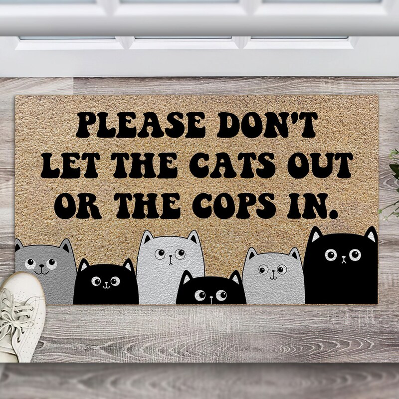 Don't Let The Pets Out - Funny Personalized Decorative Mat, Doormat (Cat & Dog)