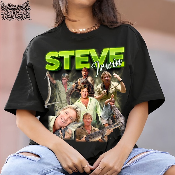 Steve Irwin Vintage Graphic 90s Tshirt, Crocodile Hunter Homage Graphic T-shirt Unisex, Bootleg Retro 90's Fans Tee, Custom Photo Shirt