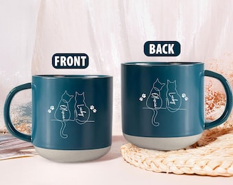 Tazza personalizzata con nome per gatti, tazza personalizzata per animali domestici, regalo con tazza da caffè a due gatti, regalo per amanti dei gatti, graziosa tazza in ceramica per mamma e papà, regalo per amanti dei gatti