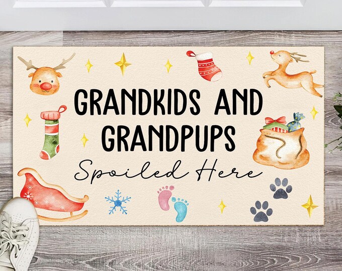 Welcome To Grandma And Grandpa's House. Grandchildren Spoiled Here - Personalized Decorative Mat