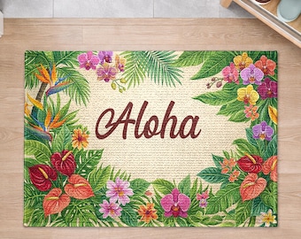 Aloha Tropical Doormat Hawaiian Welcome Mat Floral Entryway Decor