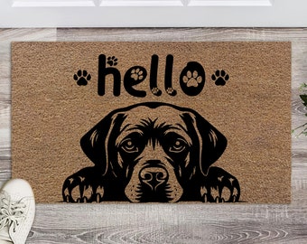 Black Labrador Doormat, Cute Dog Hello, Dog Peeking mat, Funny Labrador, Labrador Lover, Printed Polyester Door Mat, Dog Mom Dog Dad Gift