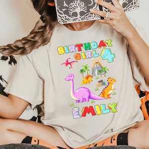 Personalized Dinosaur Girl Birthday T-Shirt, Family Birthday Girl T-Shirt, Dinosaur Birthday T-Shirt, Party Girl, Cute Dinosaur T-Shirt