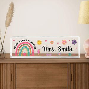 Custom Teacher Desk Name Plate, Groovy Teacher Name Plate, Personalized Name Plate for Teacher, Custom Name Teacher Gift, Gift For Teacher