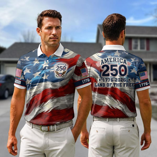 America 250 Patriotic Polo Shirt Land of Freedom Apparel