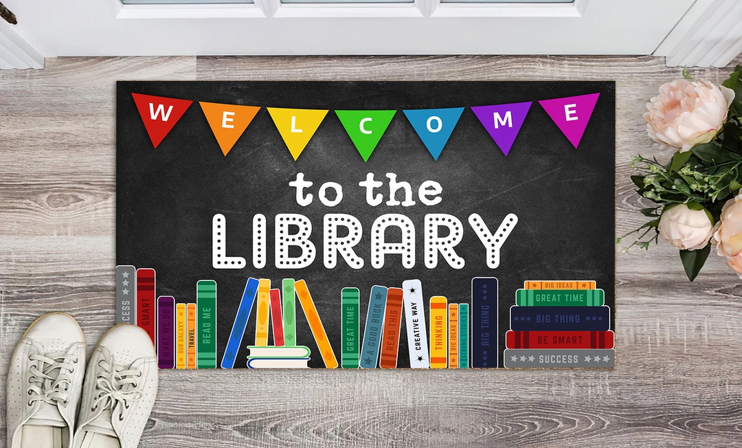 Library Welcome Mat School Library Doormat, Printed Polyester Doormat, Gift for School ...