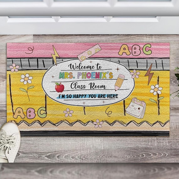 Im So Happy You Are Here Doormat, Personalized Teacher Gift, Custom Teacher Classroom Rug, Back To School Doormat, Pencil Doormat