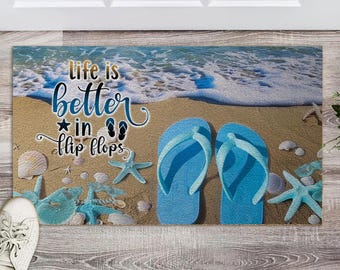 Life is Better in Flip Flops Doormat, Beach House Door Mat - Main Image