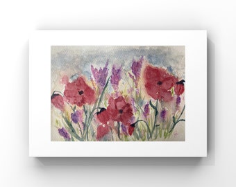 Wildflowers & Poppies Original Watercolour Painting