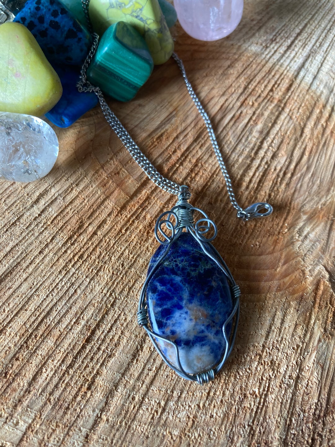 Buy Handmade Sodalite Pendant Necklace: Silver Wire Wrapped Gemstone Online  in India