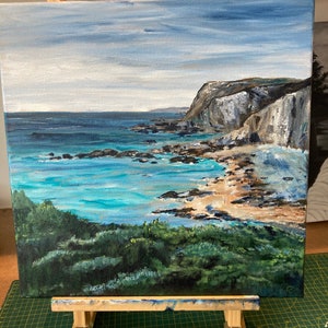 Cornwall  Beach Bude Original Acrylic Painting On Square Canvas Block Signed Certificate of Authenticity Included