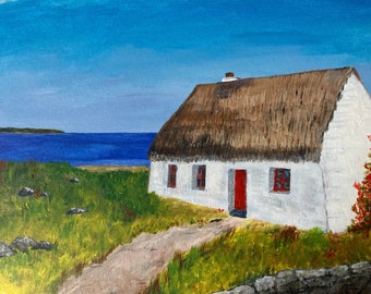 The Thatched Cottage Original Acrylic Painting on Canvas board