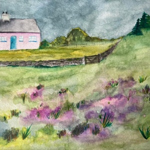 Cottage in the Countryside Original Watercolour Painting Mounted Wall Art New Home Gift