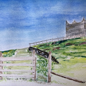 Rivington Pike Beacon Lookout Tower Original Watercolour Mounted Wall Decor Lancashire Landscape