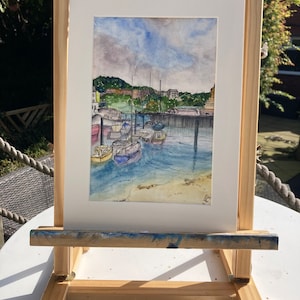 Scarborough Harbour Whitby Yorkshire Original Watercolour Mounted ready to frame Wall Deco