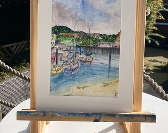 Scarborough Harbour Whitby Yorkshire Original Watercolour Mounted ready to frame Wall Deco