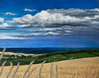 Yorkshire Coast View - Whispering Fields - Original Painting - Scenic Wall Art