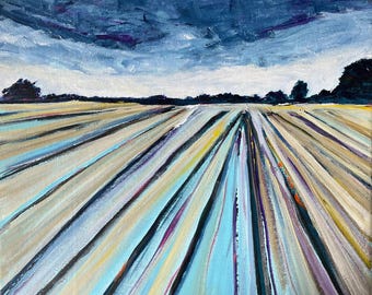 Pintura original - Campos de color - Campo recortado impresionista - Arte mural escénico