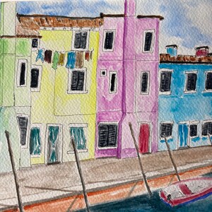 Burano Venice Italy Original Watercolour Mounted Wall Decor Lancashire Landscape
