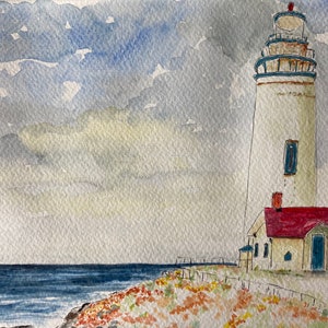 Pigeon Point lighthouse California USA Original Watercolour Mounted Wall Decor Lancashire Landscape