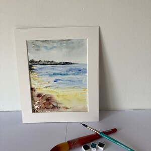 Abstract Impressionistic Original Watercolour Painting Beach Scene Mounted and ready to Frame