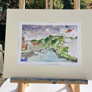 Staithes Beck Whitby Yorkshire Original Watercolour Mounted ready to frame Wall Deco