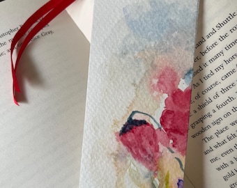 Marcador de livros com flores em aquarela pintadas à mão