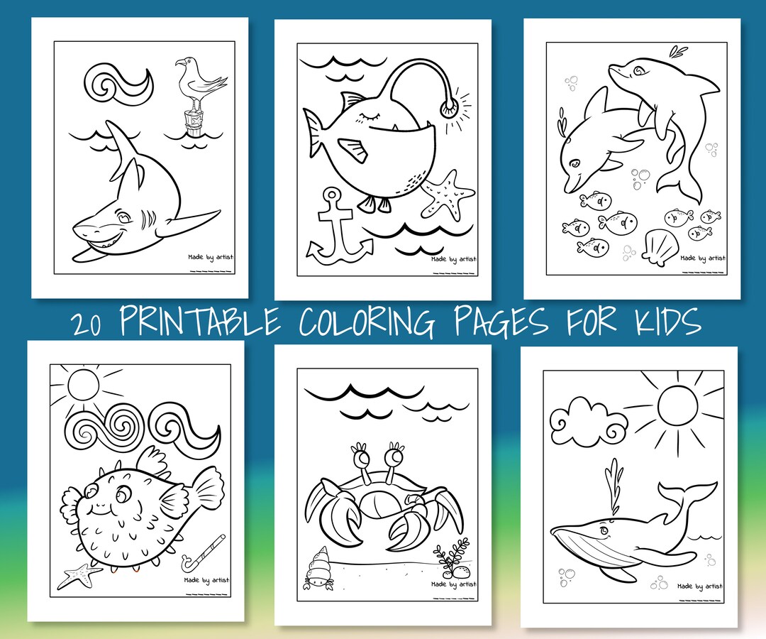 20 Printable SEA ANIMALS Coloring Pages for Kids Ocean Life - Etsy UK