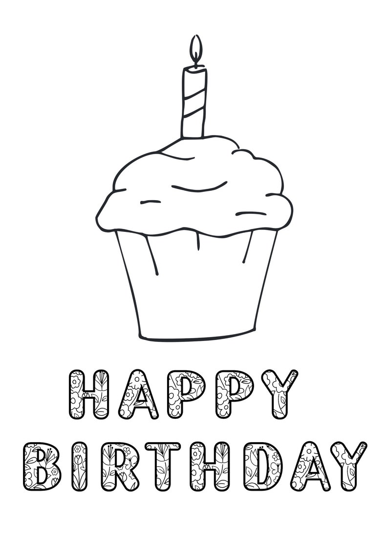 PRINTABLE Happy Birthday Coloring Cupcake Card With Matching - Etsy