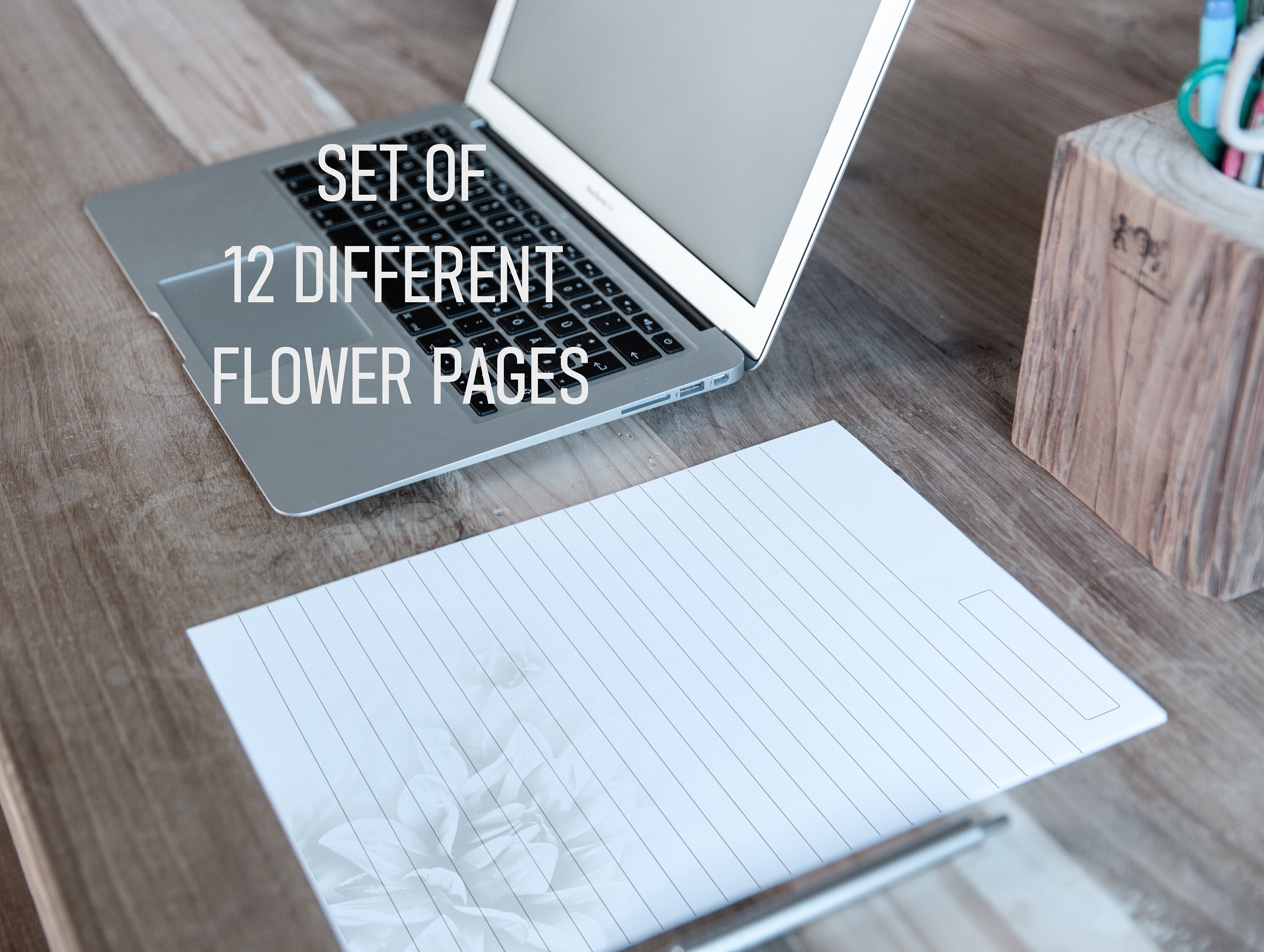 set of 12 flowers printable lined paper pdf ruled paper etsy