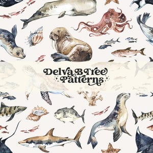 Akvarell havssömlöst mönster, pojke havsliv upprepat mönster kakel, kustnära sommarsömlöst mönster, kommersiellt bruk nautiskt digitalt papper