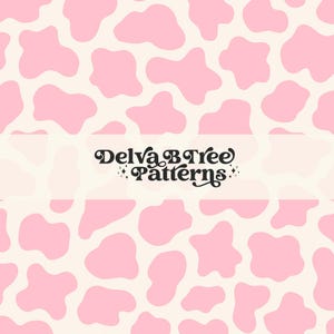 May include: A seamless pattern featuring pink abstract shapes on a white background. The text "Delva B Tree Patterns" is centered in the middle of the image.