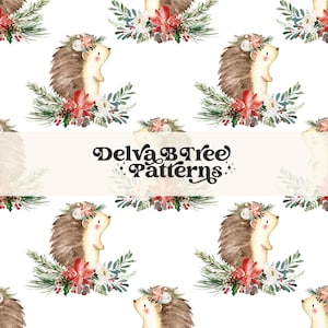 Fichier sans couture aquarelle Noël bois hérisson, motif de répétition de fleurs de poinsettia de vacances, papier numérique enfants mignons bohèmes animaux de la forêt