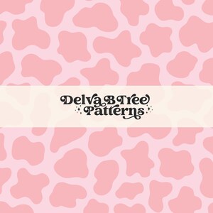 May include: A seamless pattern featuring pink abstract shapes on a white background. The text "Delva B Tree Patterns" is centered on a white banner.