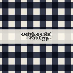 May include: A black and white checkered pattern with a white banner that reads "Delva B Tree Patterns".