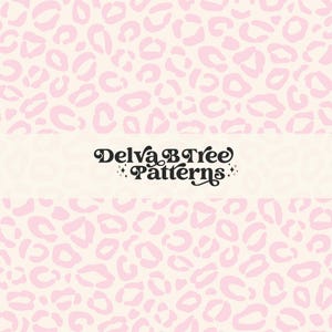 May include: A seamless pattern featuring a pink leopard print on a cream background. The text "Delva B Tree Patterns" is centered in the middle of the image.