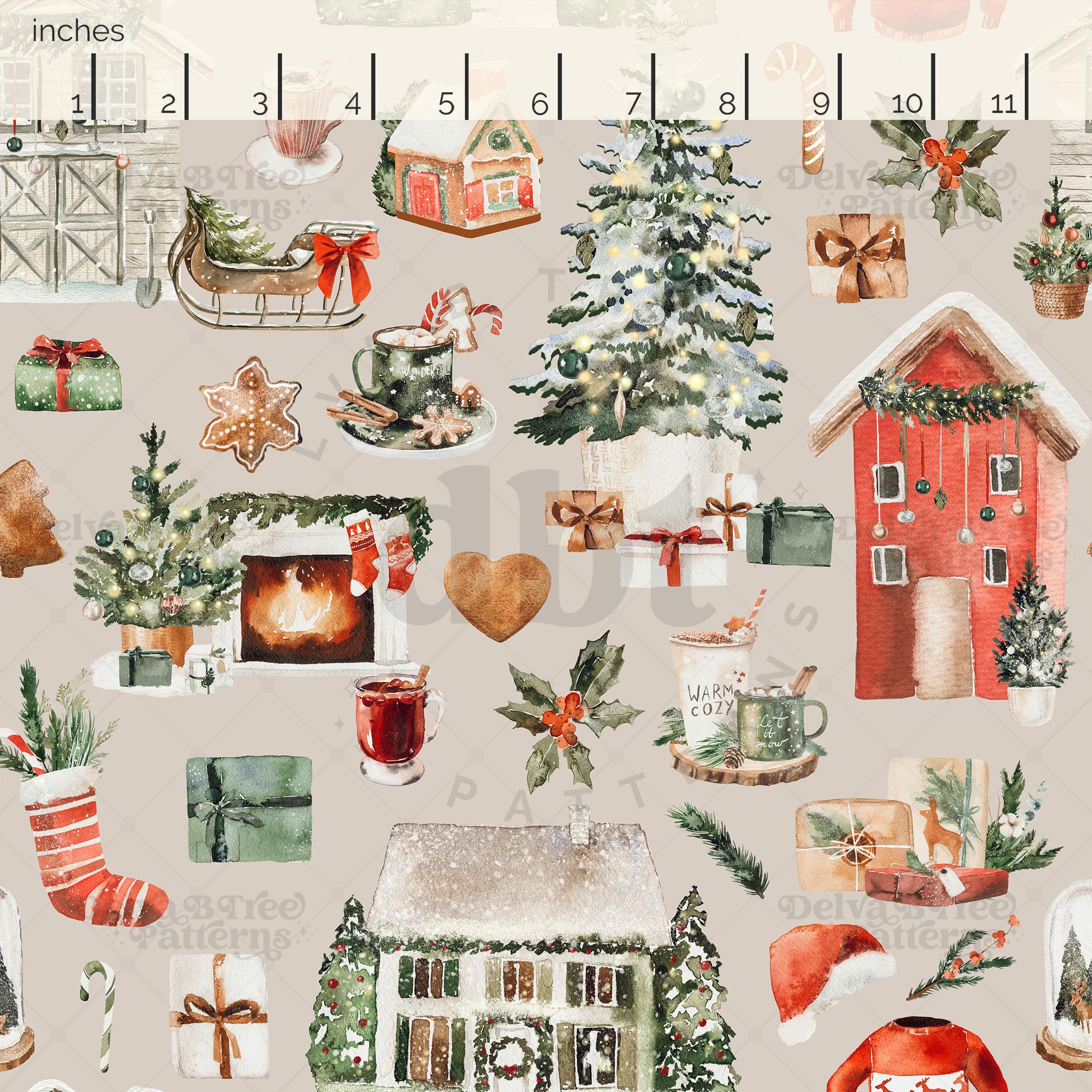 Watercolor Christmas Village Seamless Pattern, Cozy Winter Cabin Repeat ...