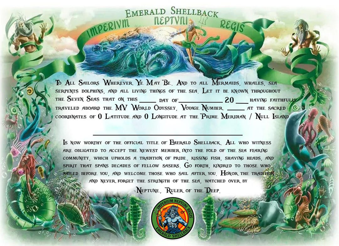 Emerald Shellback Pin Semester at Sea Emerald Shellback Certificate Template - Etsy