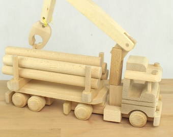 Wooden log truck, Crane with logs of wood, Engraved wooden toy, Ecological Wooden toy, wood toys for kids