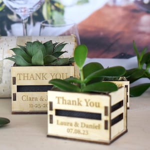 Personalized Mini pot for succulent, rustic wedding favors, wooden casing for succulents, wooden mini box for succulents, thank you favors image 1