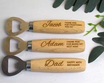 Personalised Bottle Opener Your Text Here Wooden Bottle Opener Laser Engraved Fathers Day, Birthday Christmas Gift For Him, Company gift