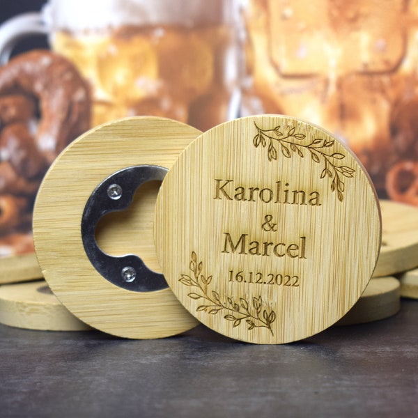 Ouvre-bouteille rond en bois personnalisé, Cadeaux de mariage rustiques, Ouvre-bouteille de mariage gravé, Cadeaux de fête, Cadeau personnalisé pour l'événement