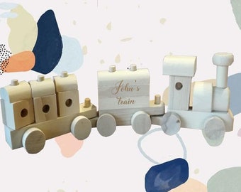 Handmade Wooden Toy Train, Wooden Train Set With Wagon, Wooden Train with carriages, Christening Train, First Birthday Gift, Eco Natural toy