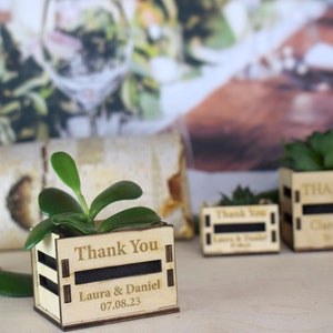 Personalized Mini pot for succulent, rustic wedding favors, wooden casing for succulents, wooden mini box for succulents, thank you favors image 9