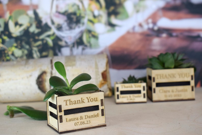 Personalized Mini pot for succulent, rustic wedding favors, wooden casing for succulents, wooden mini box for succulents, thank you favors image 9