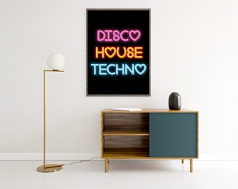 CANVAS Disco house Techno music  Neon Sign Art Poster print