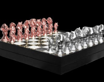 Waldtiere Personalisiertes Schachset mit Schachbrett Tierschachspiel Geschenkidee | Anpassungen verfügbar