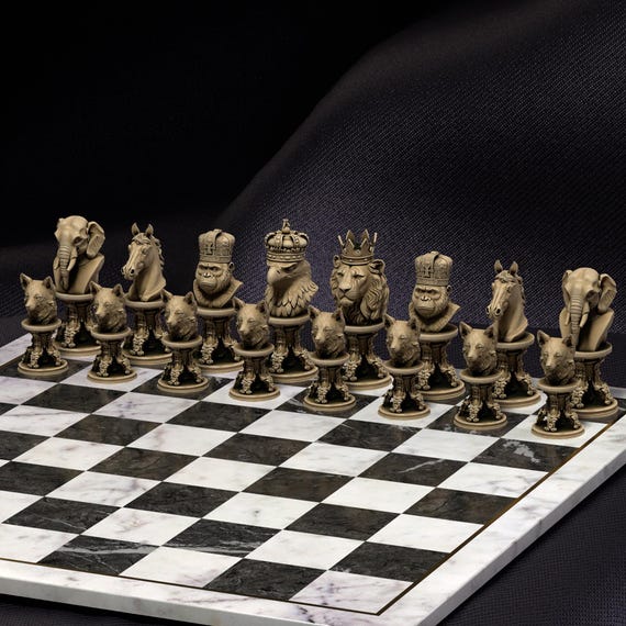 ボードゲーム チェス「MINIATURE ANIMAL CHESS SET」 3D Animals Chess Set: Forest Animal Figure STL File Format Digital