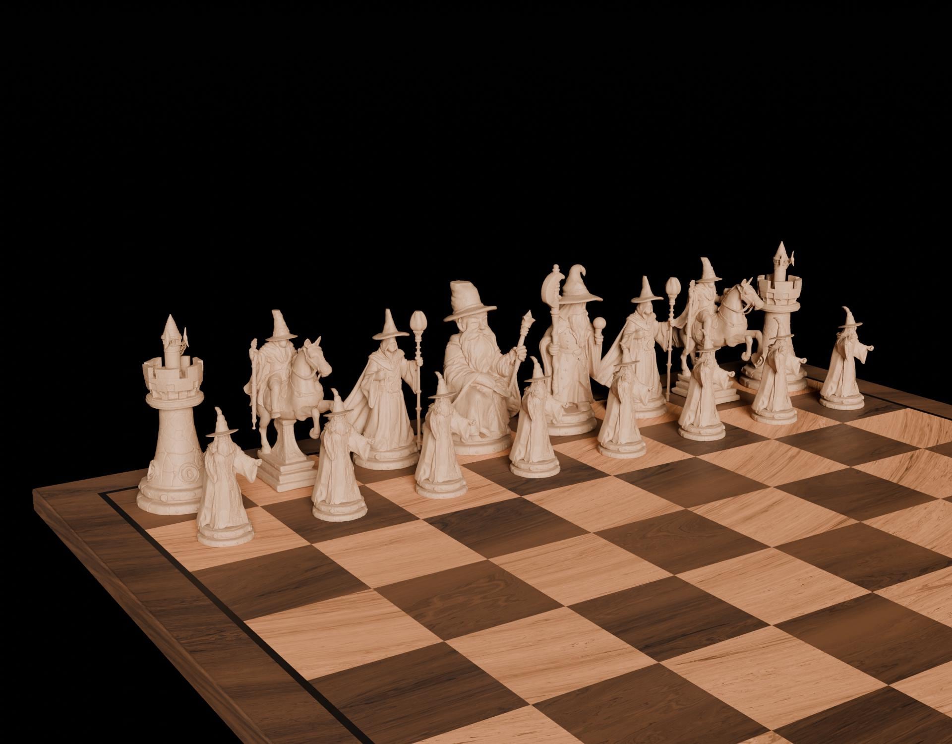 ウィザード チェス セット: 3D マジシャン チェス ピース (STL