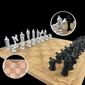 Metal Wizard Personalized Chess Set With Chess Board  Wizard Knight Chess Set | Customizations Available | Black & Silver